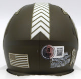 Kyle Pitts Autographed Atlanta Falcons Army Green Salute to Service Speed Mini Helmet Beckett BAS QR #1W528563