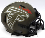 Kyle Pitts Autographed Atlanta Falcons Army Green Salute to Service Speed Mini Helmet Beckett BAS QR #1W528564