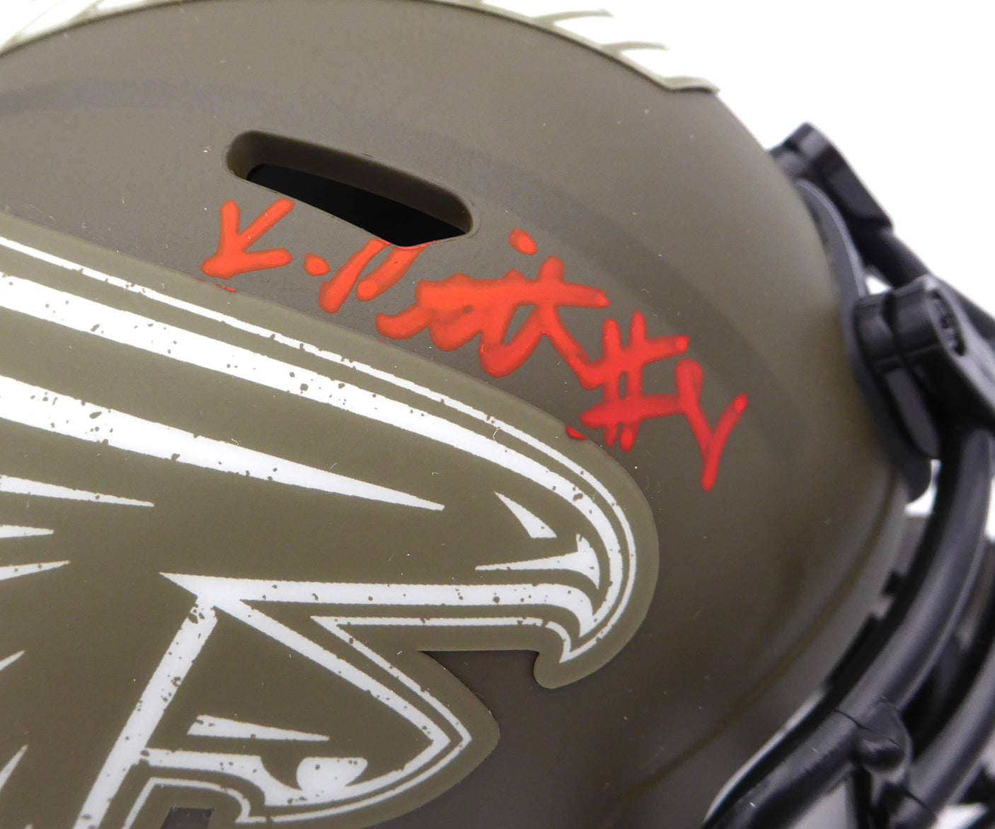 Kyle Pitts Autographed Atlanta Falcons Army Green Salute to Service Speed Mini Helmet Beckett BAS QR #1W528564