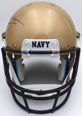 Roger Staubach "Heisman 63" & Joe Bellino "Heisman 1960" Autographed Gold Schutt Full Size Replica Helmet Navy Midshipmen JSA #WP92799