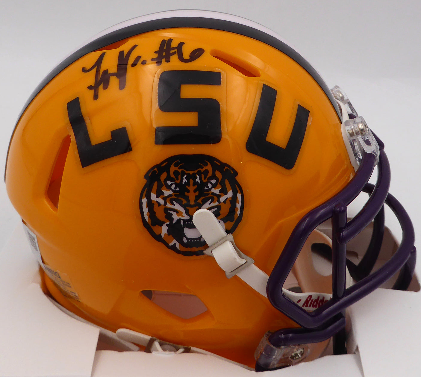 Terrace Marshall Jr. Autographed Yellow Speed Mini Helmet LSU Tigers Fanatics Holo #XP14004343