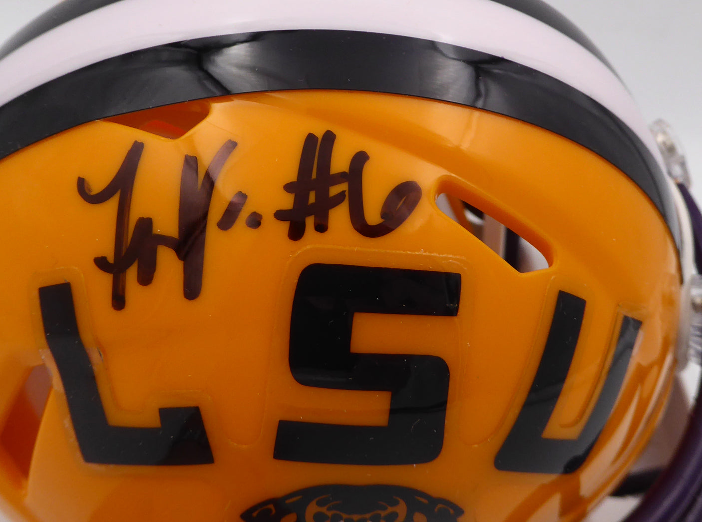 Terrace Marshall Jr. Autographed Yellow Speed Mini Helmet LSU Tigers Fanatics Holo #XP14004343