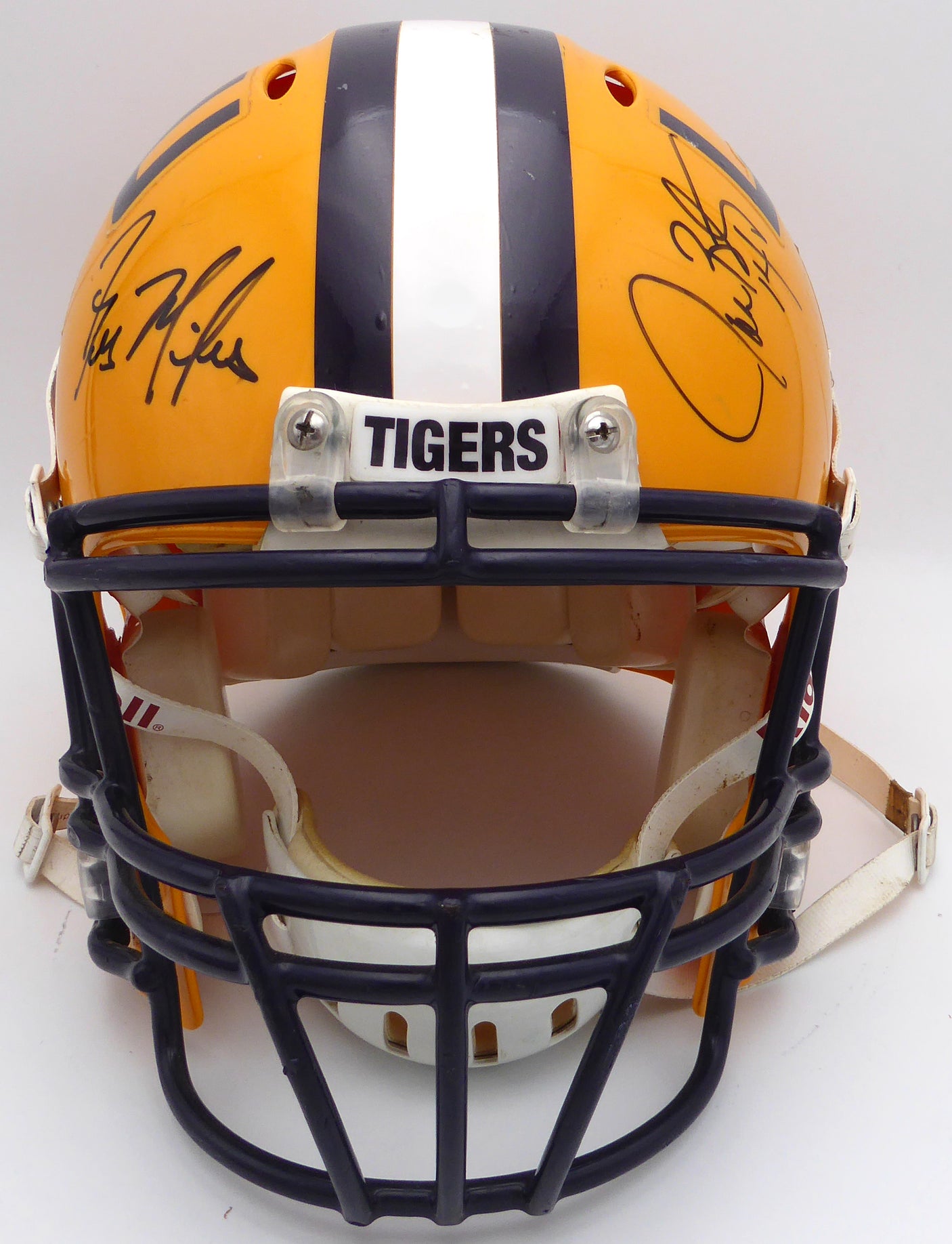 Les Miles & Josh Booty Autographed Full Size Authentic Helmet LSU Tigers Beckett BAS QR #BL65396