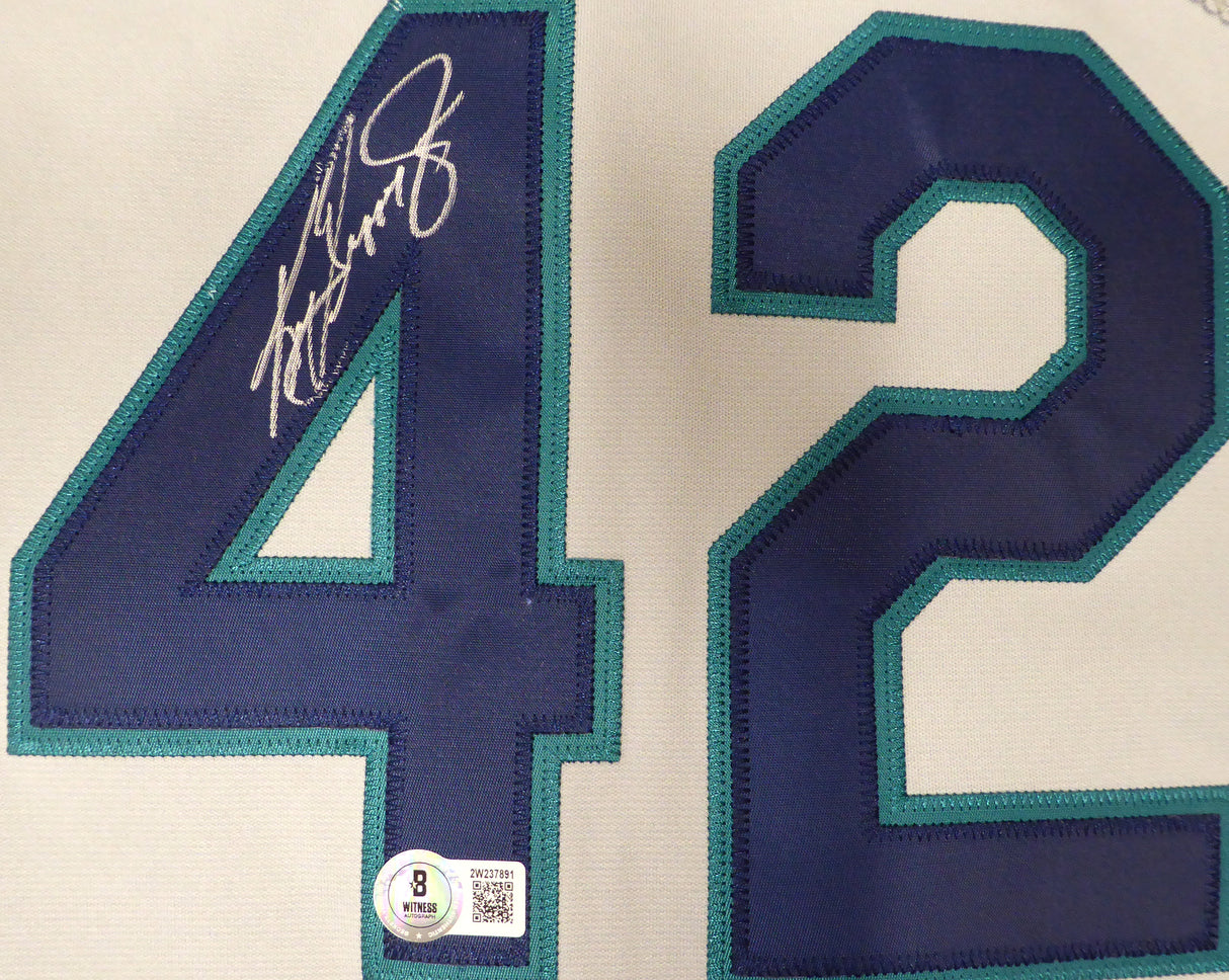 Seattle Mariners Ken Griffey Jr. Autographed Gray Authentic 1997 Mitchell & Ness Jersey Jackie Robinson Patch & #42 Beckett BAS QR #2W237891