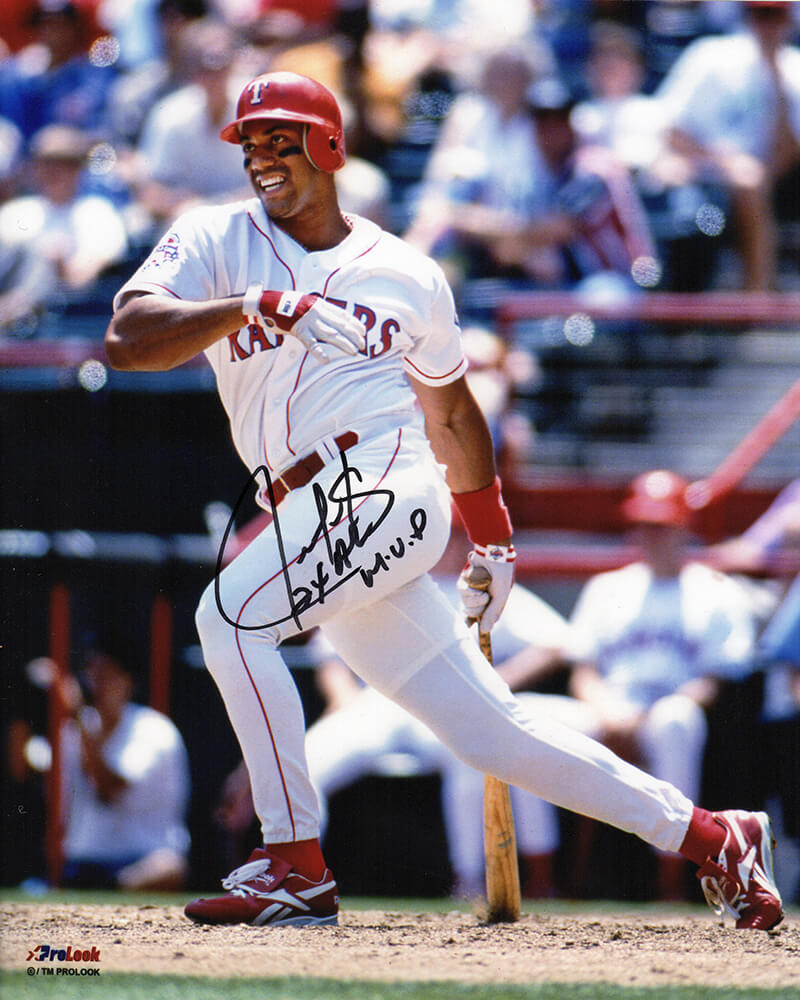 Juan Gonzalez Signed Texas Rangers White Jersey Swinging Action 8x10 Photo w/2x AL MVP