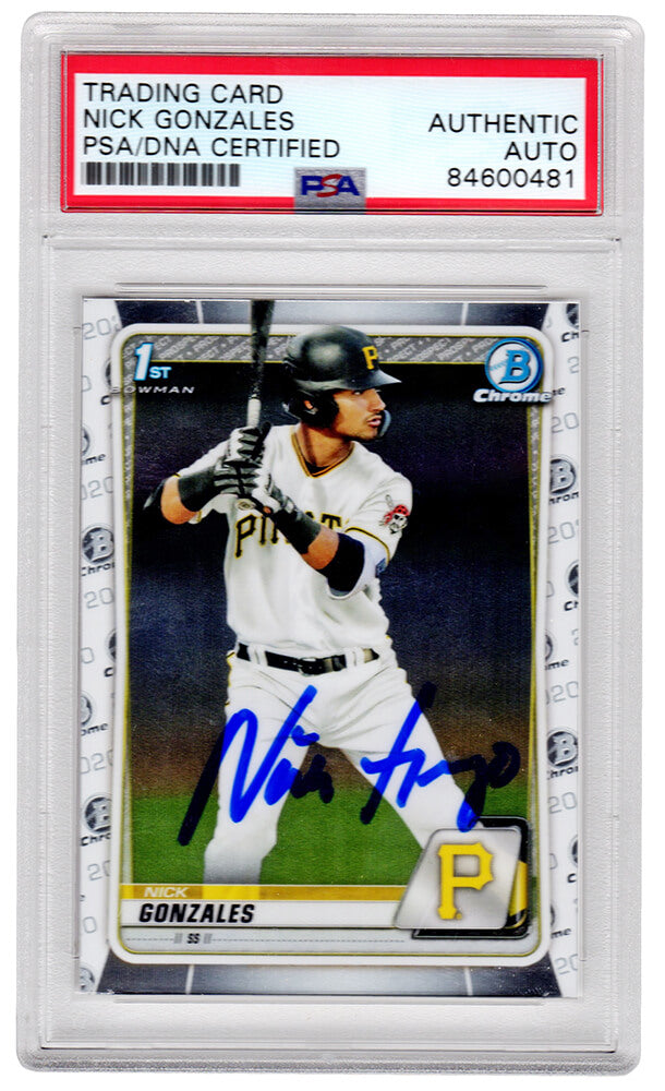 Nick Gonzales Signed Pittsburgh Pirates 2020 Topps Bowman Chrome Baseball Rookie Card #BD-81 (PSA/DNA Encapsulated)