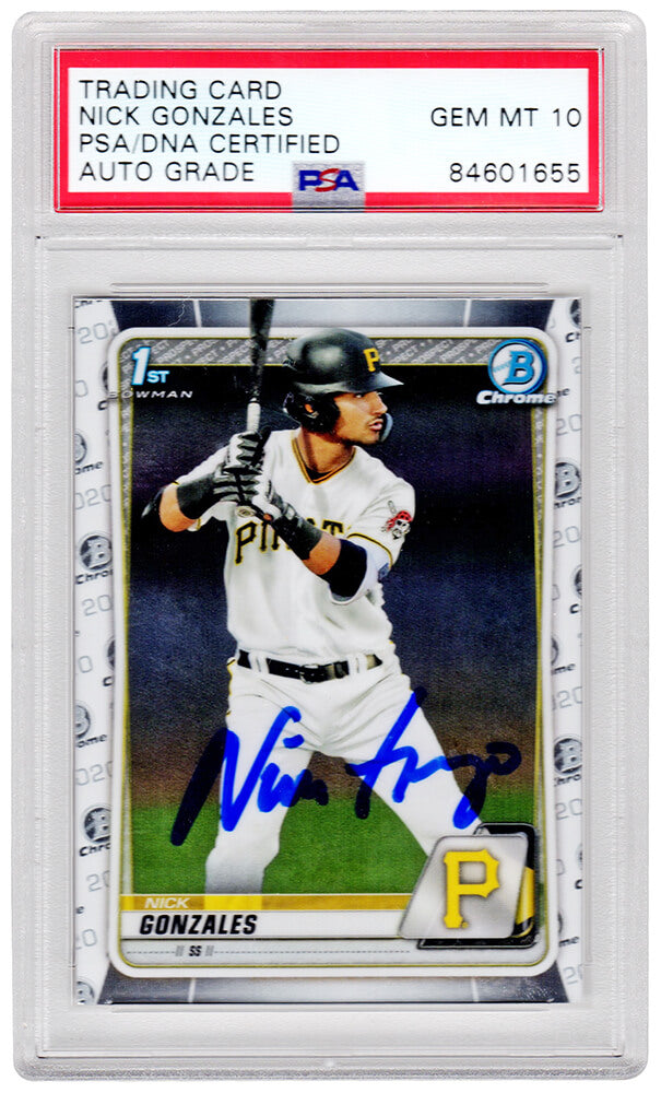 Nick Gonzales Signed Pittsburgh Pirates 2020 Topps Bowman Chrome Baseball Rookie Card #BD-81 (PSA/DNA - Auto Grade 10)