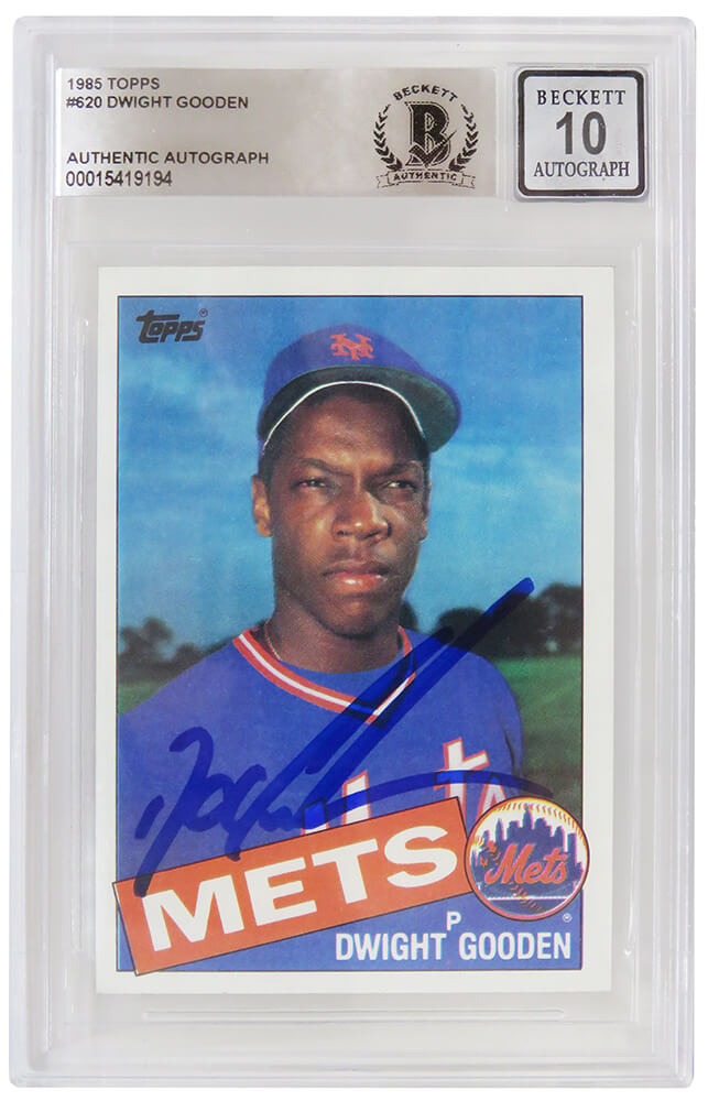 Dwight Gooden Signed New York Mets 1985 Topps Rookie Baseball Card #620 - (Beckett - Auto Grade 10)