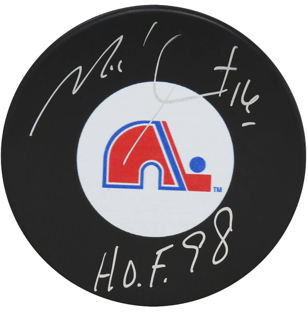 Michel Goulet Signed Quebec Nordiques Logo Hockey Puck w/HOF'98