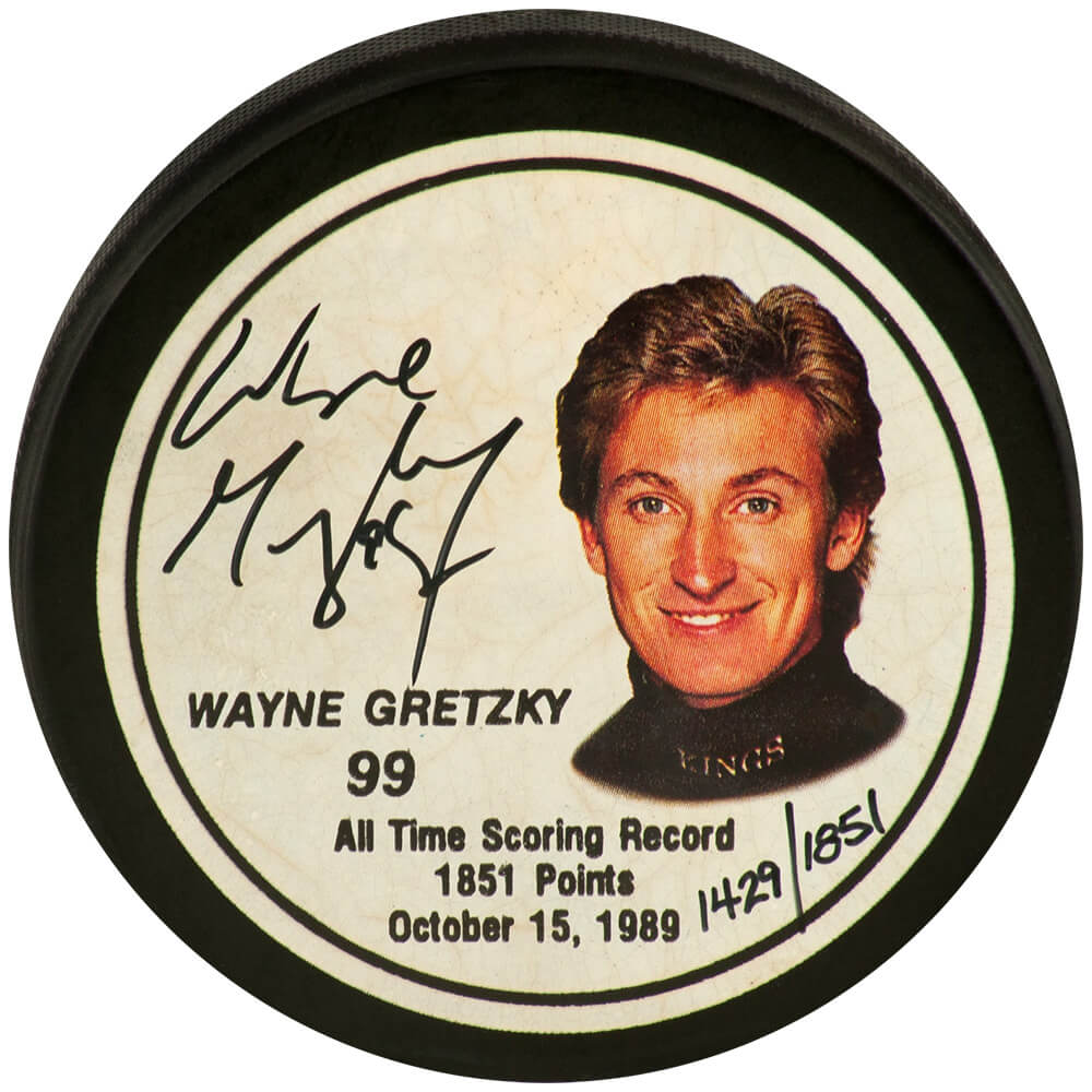 Wayne Gretzky Signed LA Kings All Time Scoring Record Gretzky Image LE #1429/1851 Hockey Puck - (Beckett)