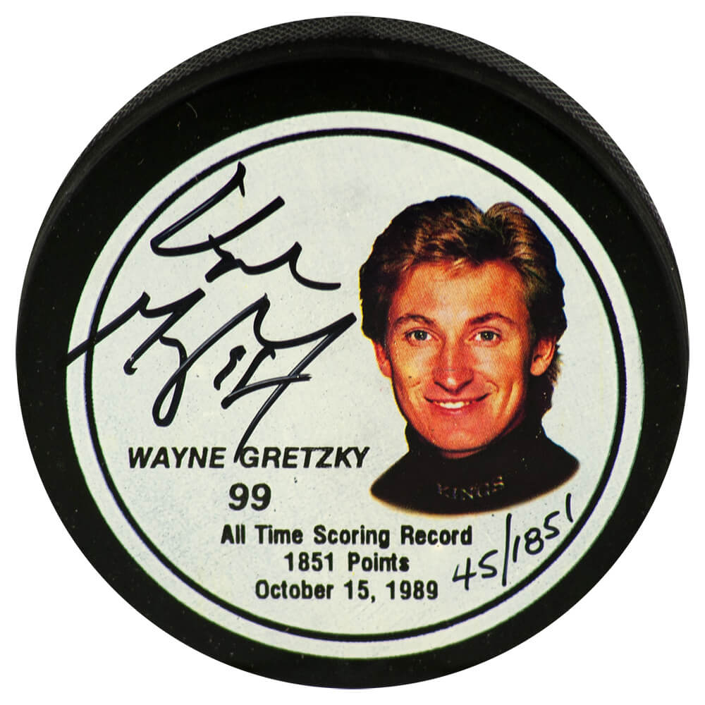 Wayne Gretzky Signed LA Kings All Time Scoring Record Gretzky Image LE #45/1851 Hockey Puck - (PSA)