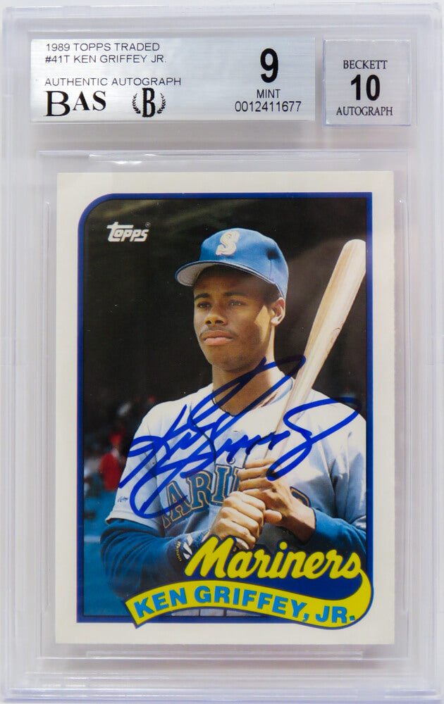 Ken Griffey Jr Signed Seattle Mariners 1989 Topps Traded Baseball Rookie Card #41T (Beckett Mint 9 - Auto Grade 10)