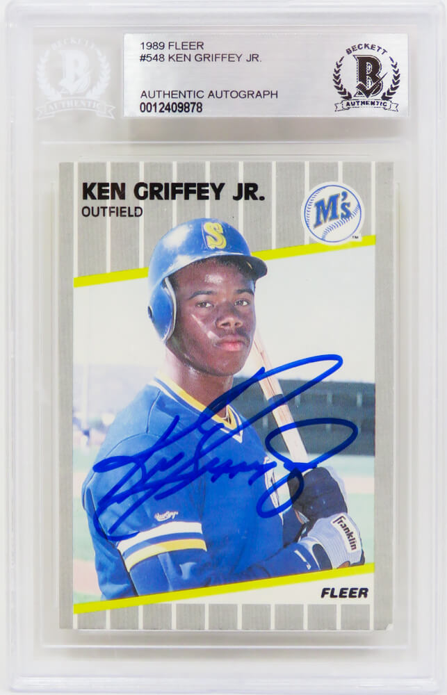 Ken Griffey Jr Signed Seattle Mariners 1989 Fleer Baseball Rookie Card #548 (Beckett Encapsulated)