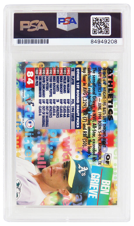 Ben Grieve Signed Oakland A's 1994 Stadium Club Draft Picks Rookie Baseball Card #84 w/98 AL ROY - (PSA Encapsulated)