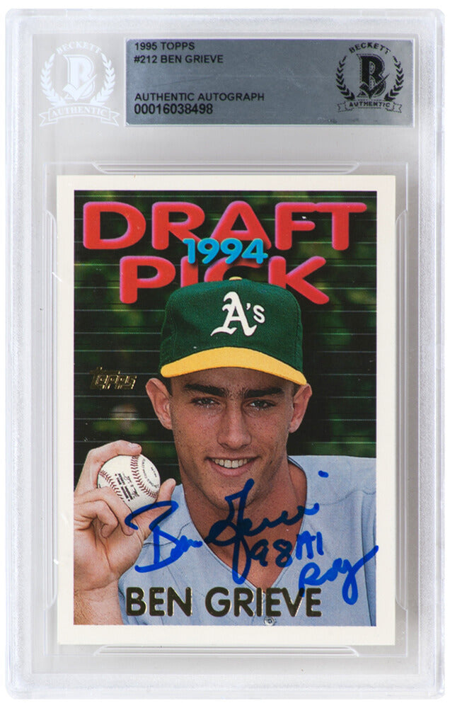 Ben Grieve Signed Oakland A's 1995 Topps Rookie Baseball Card #212 w/98 AL ROY - (Beckett Encapsulated)