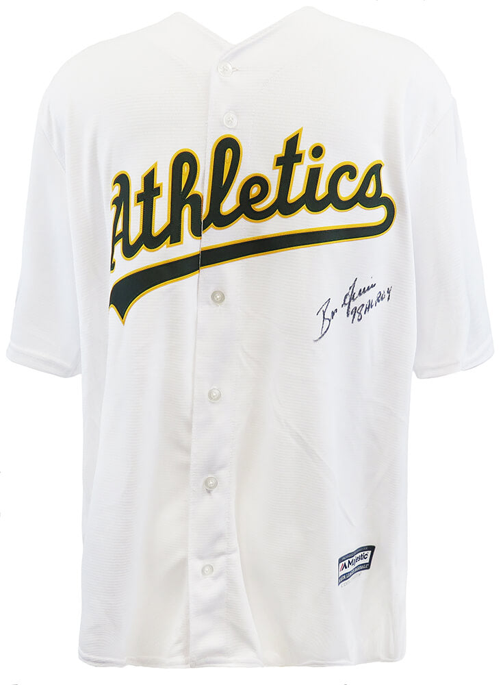 Ben Grieve Signed Oakland A's (Athletics) White Majestic Replica Baseball Jersey w/98 AL ROY