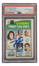 Guy LaFleur Signed 1976 Topps #5 Power Play Goals Leaders Hockey Card PSA/DNA - Sports Integrity