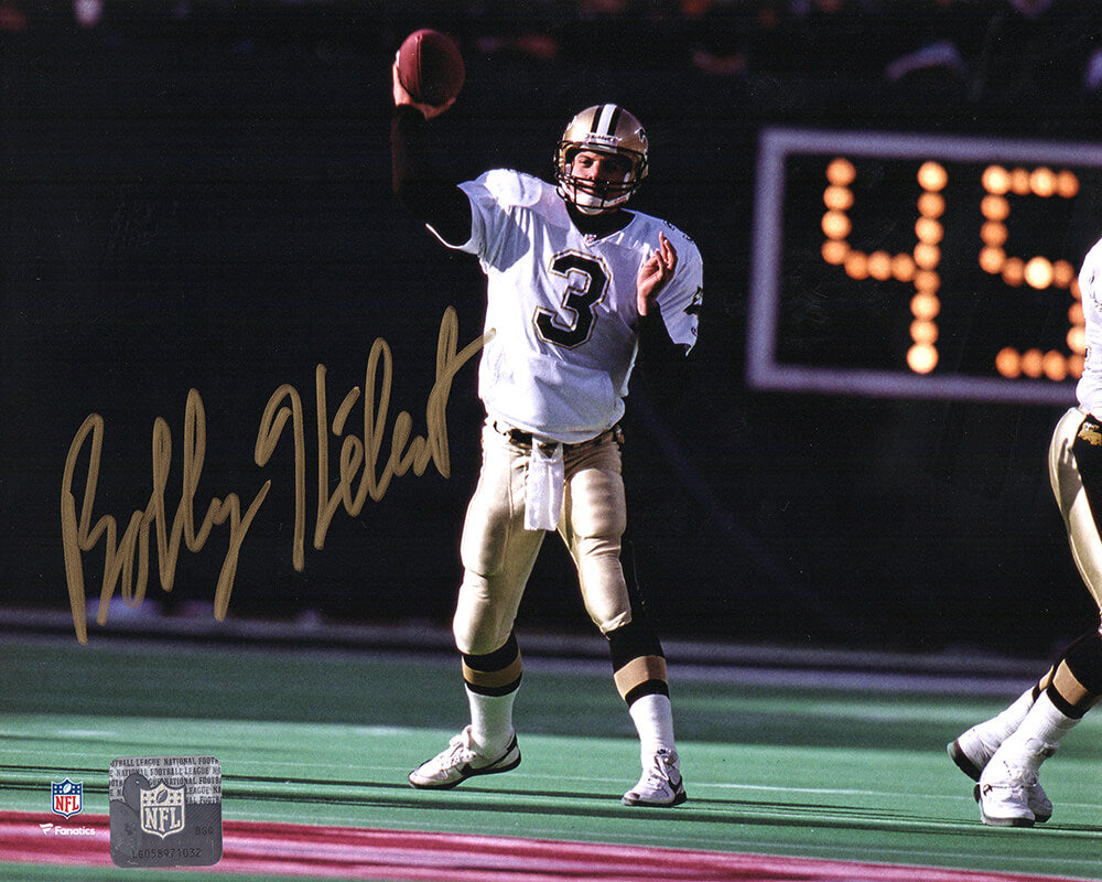 Bobby Hebert Signed New Orleans Saints White Jersey Passing Action 8x10 Photo