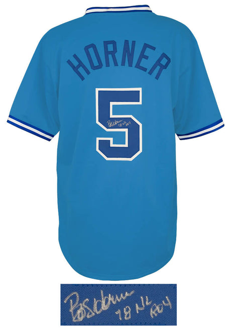 Bob Horner Signed Baby Blue Throwback Custom Baseball Jersey w/78 NL ROY