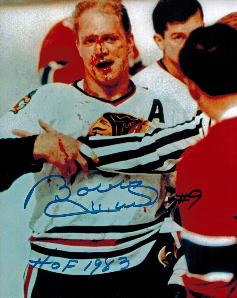 Bobby Hull Signed Blackhawks Blood 8x10 Photo w/HOF 1983