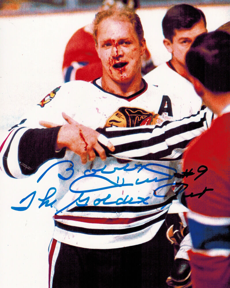 Bobby Hull Signed Blackhawks 'Blood' 8x10 Photo w/The Golden Jet