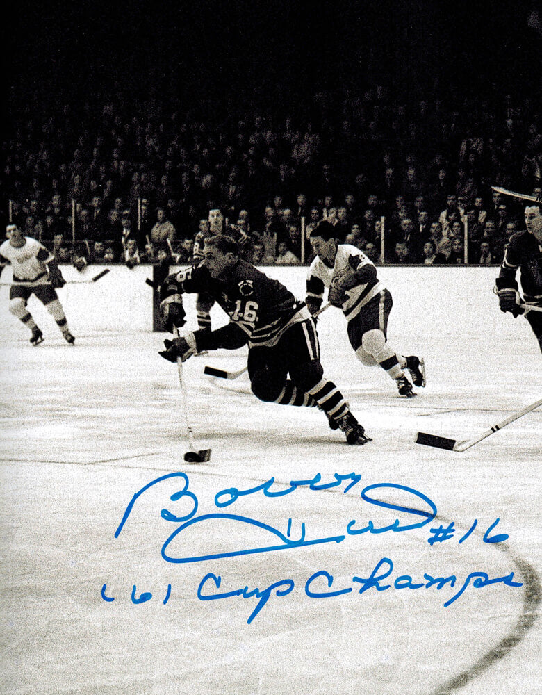 Bobby Hull Signed Blackhawks B&W 1961 Finals Action 8x10 Photo w/61 Cup Champs