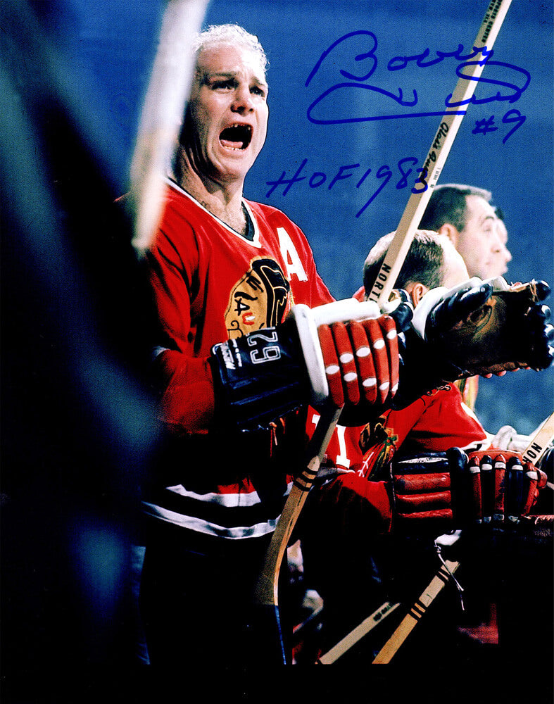 Bobby Hull Signed Chicago Blackhawks Yelling 8x10 Photo w/HOF 1983