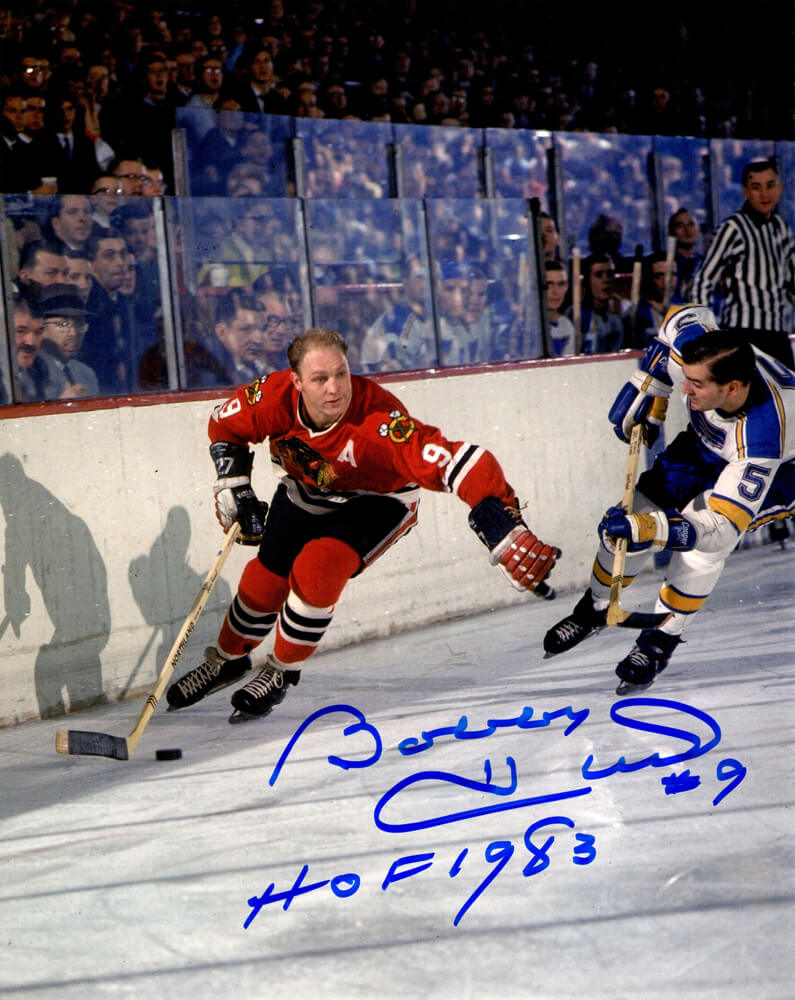 Bobby Hull Signed Blackhawks Action vs Blues 8x10 Photo w/HOF 1983