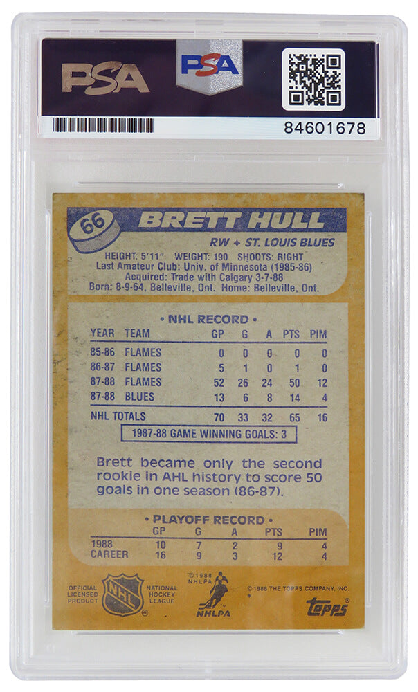 Brett Hull Signed St Louis Blues 1988 Topps Hockey Rookie Trading Card #66 - (PSA/DNA - Auto Grade 10)