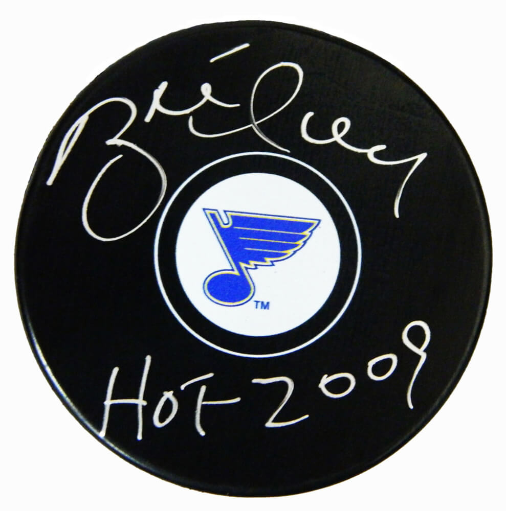 Brett Hull Signed St Louis Blue Logo Hockey Puck w/HOF'2009