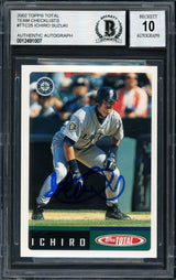 Ichiro Suzuki Autographed 2002 Topps Total Card #25 Seattle Mariners Auto Grade 10 Beckett BAS #12491007