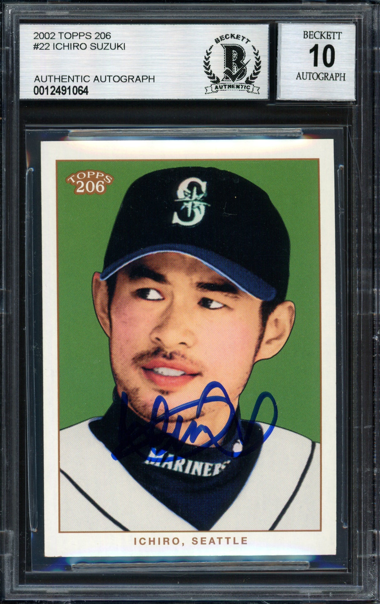 Ichiro Suzuki Autographed 2002 Topps 206 Card #22 Seattle Mariners Auto Grade 10 Beckett BAS #12491064