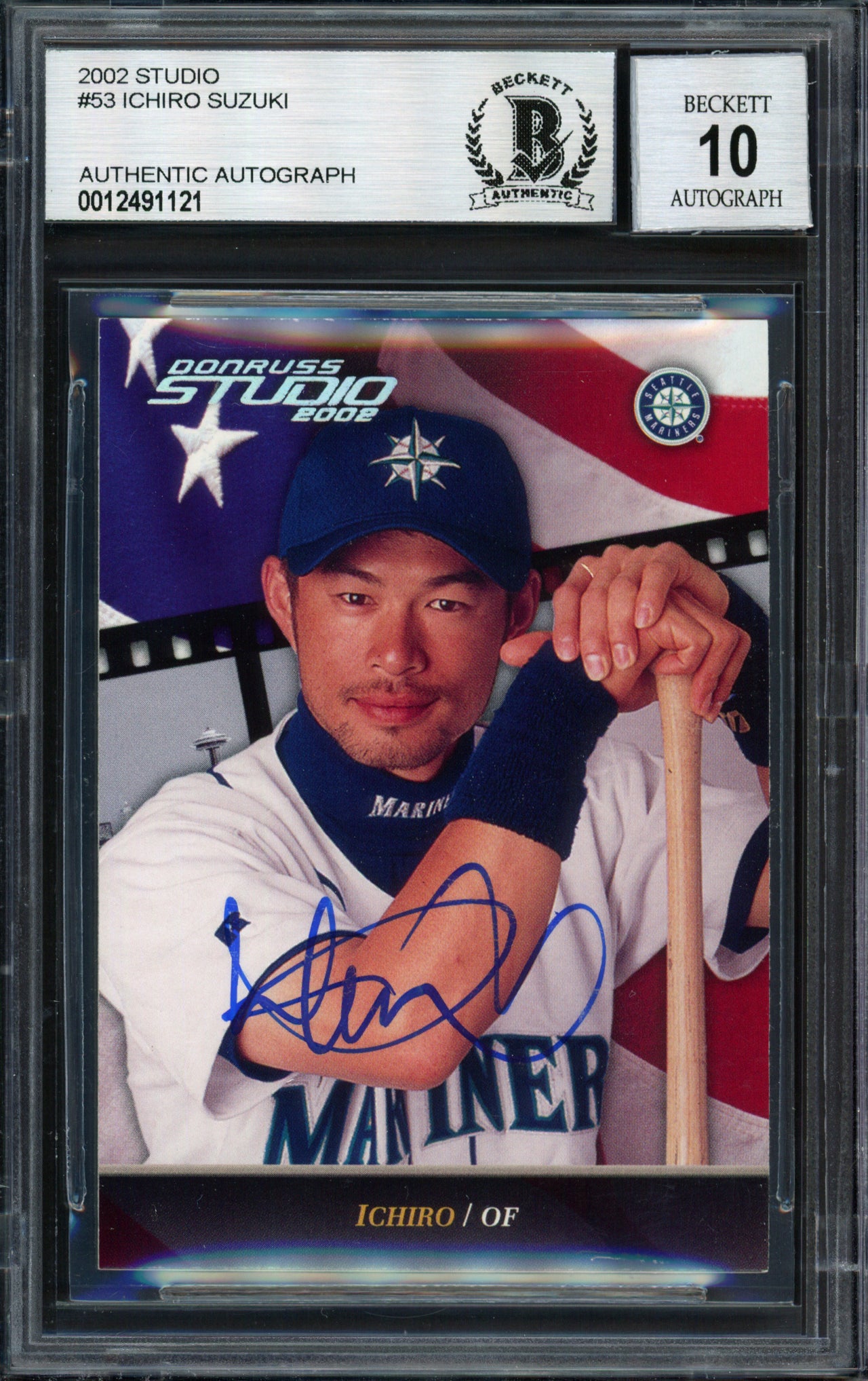 Ichiro Suzuki Autographed 2002 Donruss Studio Card #53 Seattle Mariners Auto Grade 10 Beckett BAS #12491121