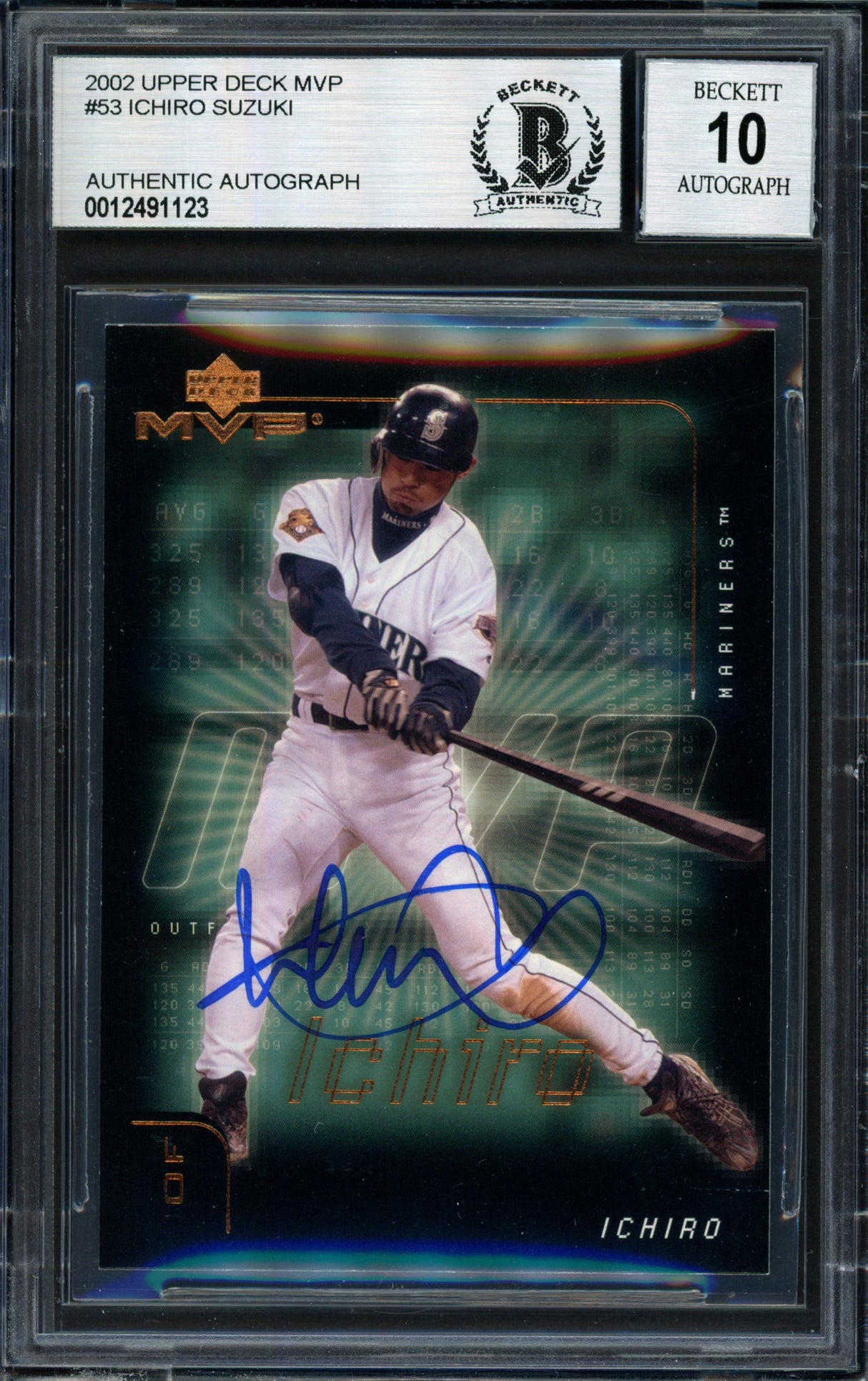 Ichiro Suzuki Autographed 2002 Upper Deck MVP Card #53 Seattle Mariners Auto Grade 10 Beckett BAS #12491123