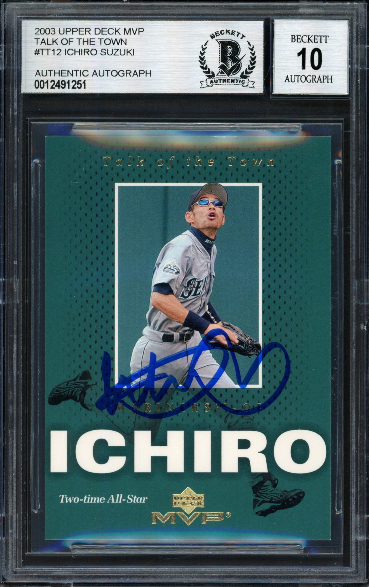 Ichiro Suzuki Autographed 2003 Upper Deck MVP Talk of the Town Card #TT12 Seattle Mariners Auto Grade 10 Beckett BAS #12491251