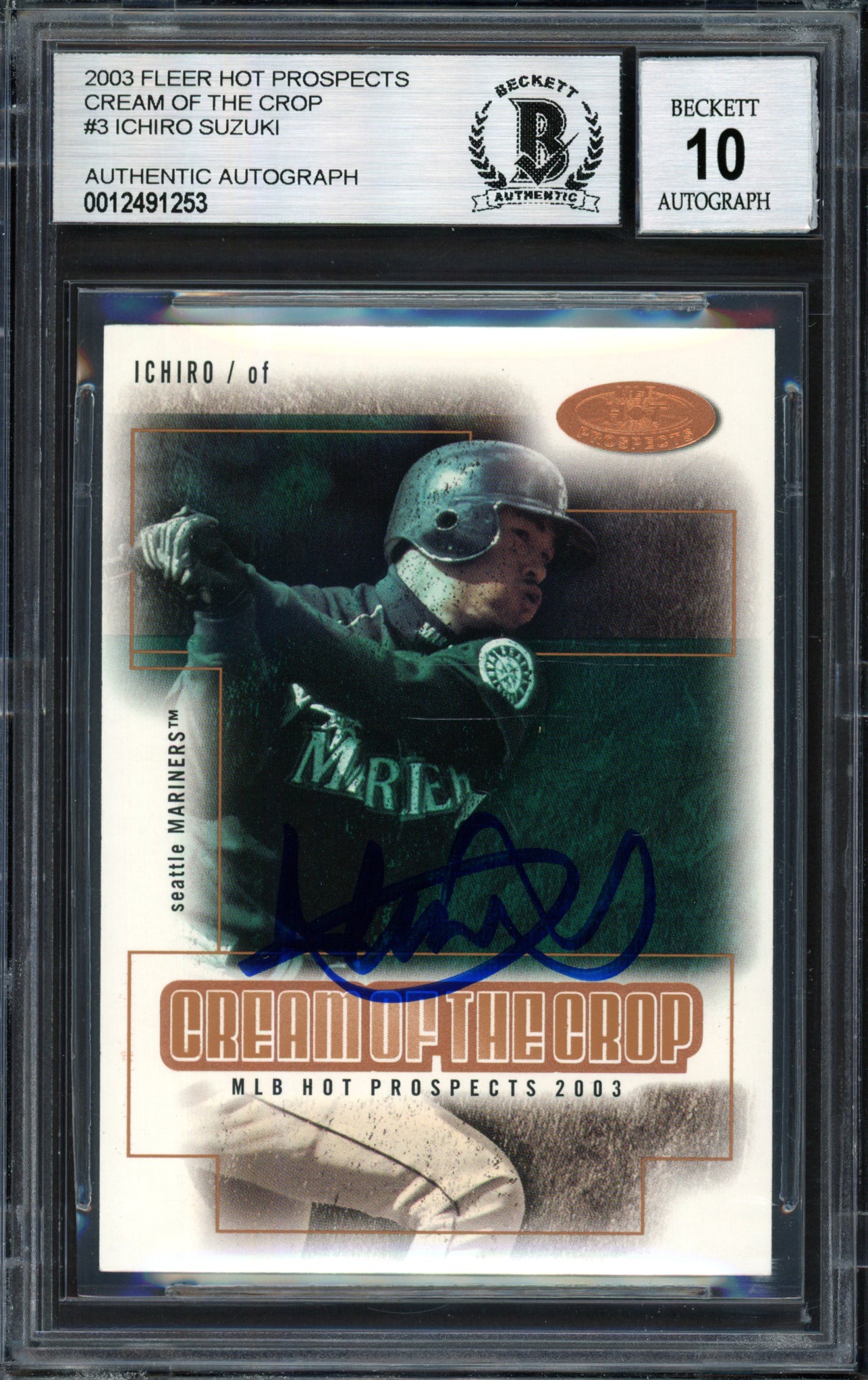 Ichiro Suzuki Autographed 2003 Fleer Hot Prospects Cream of the Crop Card #3 Seattle Mariners Auto Grade 10 Beckett BAS #12491253