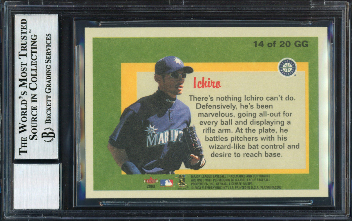 Ichiro Suzuki Autographed 2003 Fleer Platinum Guts and Glory Card #14 Seattle Mariners Auto Grade 10 Beckett BAS #12491254