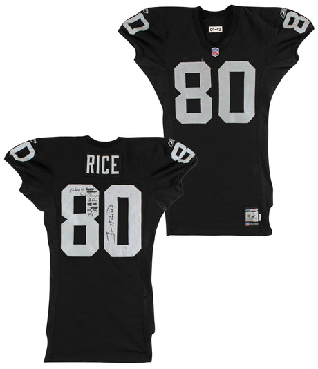 Raiders Jerry Rice "3 TD" Signed 2001 Game Used Reebok Black Jersey Fanatics