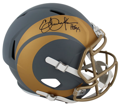 Rams Eric Dickerson "HOF 99" Signed Slate Full Size Speed Rep Helmet BAS Witness