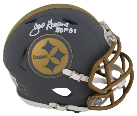 Steelers Joe Greene "HOF 87" Authentic Signed Slate Speed Mini Helmet BAS Wit