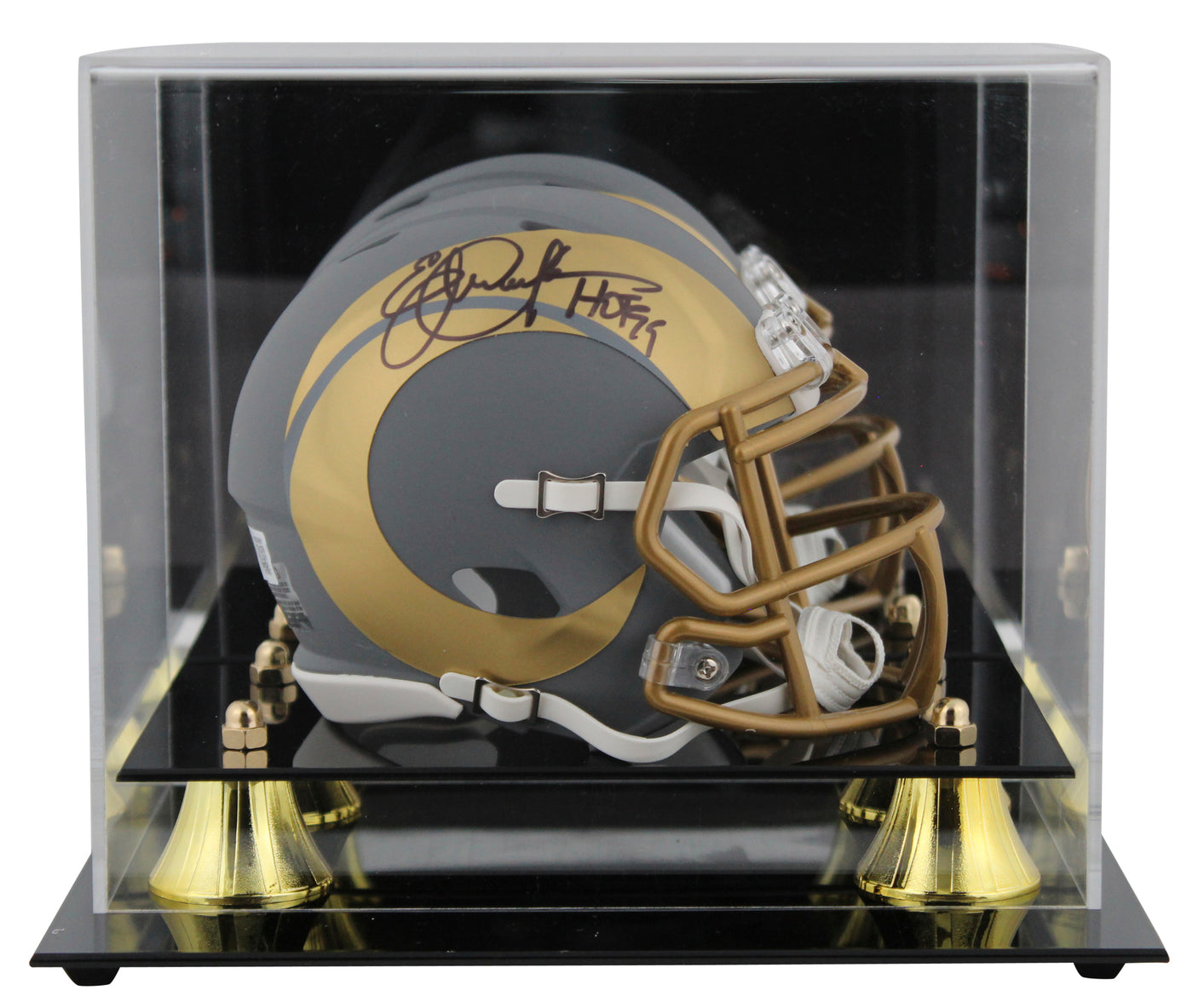 Rams Eric Dickerson "HOF 99" Signed Slate Speed Mini Helmet W/ Case BAS Witness