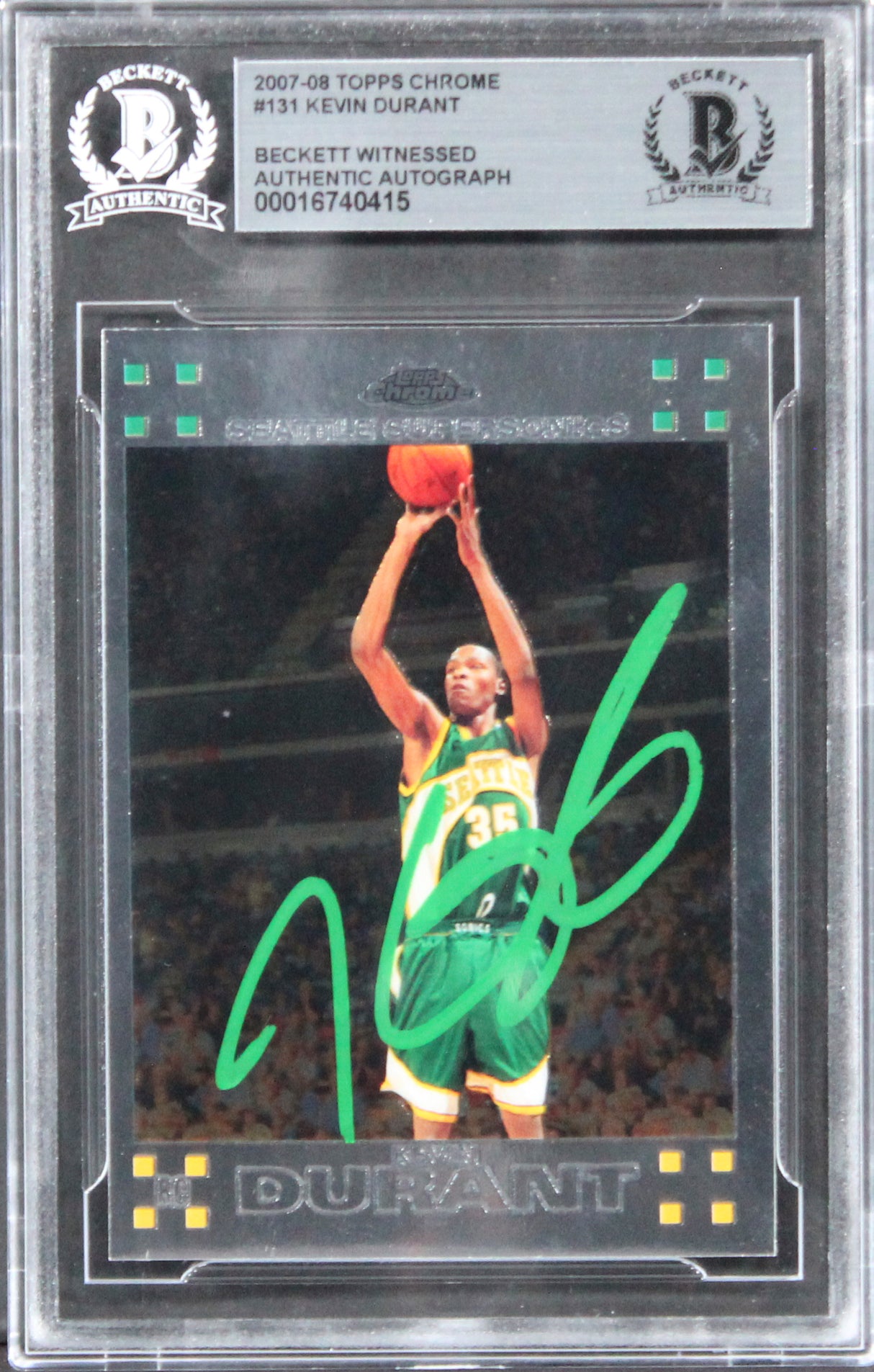 Sonics Kevin Durant Signed 2007 Topps Chrome #131 Rookie Card BAS Slabbed