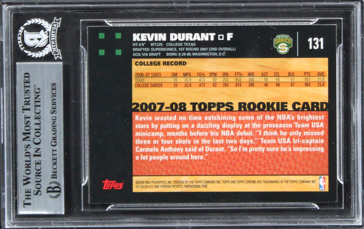 Sonics Kevin Durant Signed 2007 Topps Chrome #131 Rookie Card BAS Slabbed