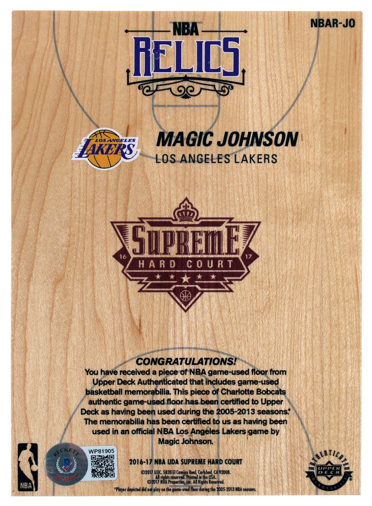 Lakers Magic Johnson Signed 5x7 Upper Deck Supreme Hard Court Card BAS #WP81905