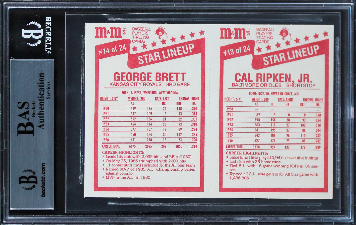 Royals George Brett Signed 1987 M&M's Star Lineup Panels #13-14 Card BAS Slabbed