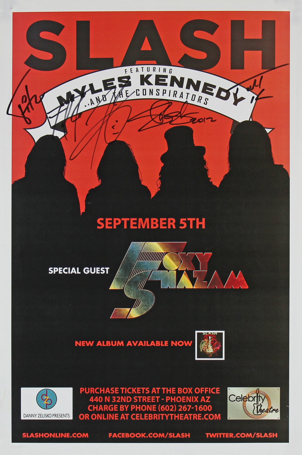 (5) Slash, Kennedy, Kerns, Fitz & Sidoras Signed 11x17 2012 Concert Poster BAS