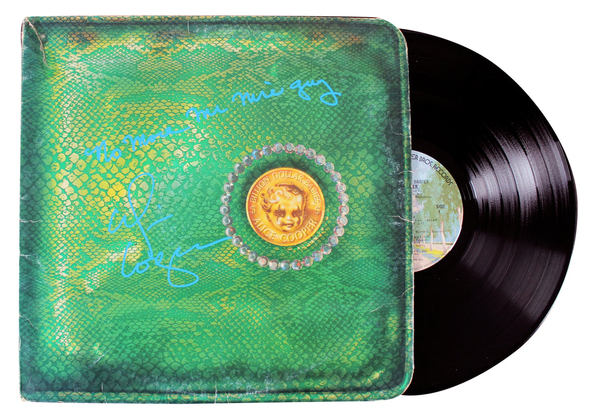 Alice Cooper "NMMNG" Signed Billion Dollar Babies Album Cover W/ Vinyl BAS Wit 2