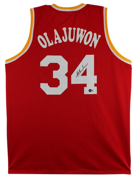 Hakeem Olajuwon Authentic Signed Red Pro Style Jersey Autographed BAS Witnessed