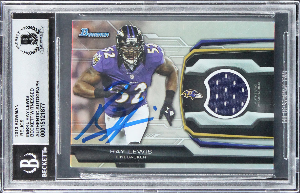 Ravens Ray Lewis Signed 2013 Bowman Relics #BRRL Card Auto 10! BAS Slabbed