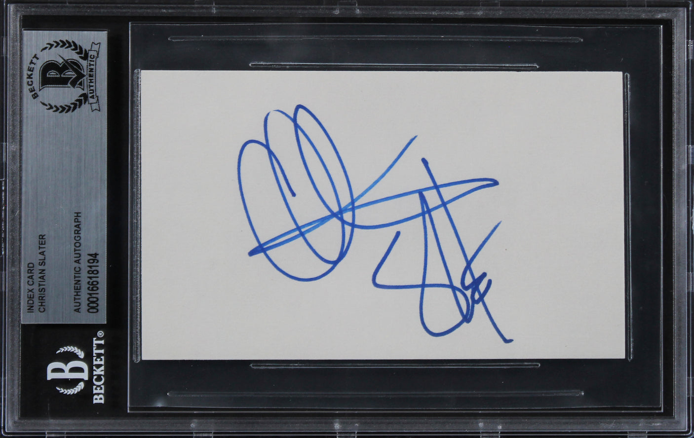 Christian Slater Mr. Robot Signed 3x5 Index Card w/ Blue Signature BAS Slabbed